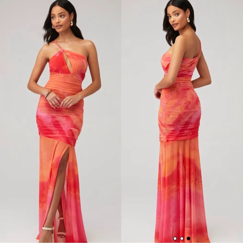 Rococo Sand Amber Pink-Orange One Shoulder Maxi Dress